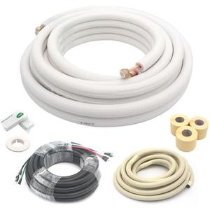 TAUROX 25FT Mini Split Line Set 1/4" & 3/8" O.D Copper Pipes Tubing and 3/8" White Thickened PE Insulation Coil, for Mini Split Air Conditioning or Heating Pump Equipment and HVAC with Flared Nuts.