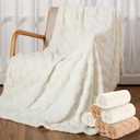 Buryeah 6 Pack Fleece Throw Blankets Bulk, 50 x 60 Inches Soft 3D Checkered Flannel Blankets for Couch Sofa Bed Warm Sleepover for Homeless Gifts (Beige,White)