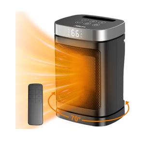 Small Portable Space Heater for Indoor Use - with 70°Rotating Feature, JIBUFI 1500W PTC Electric Heater, Rapid and Safe Heating, Remote Control, 1-12 Hr Timer for Bedroom, Office
