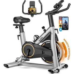 Exercise Bike, Adjustable Magnetic Resistance Stationary Bikes for Home with App Compatible, Quiet Indoor Cycling Bike with 350lbs Weight Capacity Comfortable Seat, Digital Monitor & Phone Mount (Upgraded Magnetic + Compatible Applications -Orange)