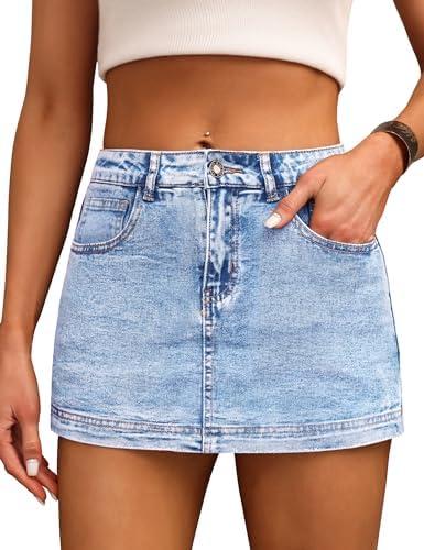 Denim Skort for Women High Waist Mini Denim Skirt Casual Stretch Women Jean Skirt with Pockets Medium