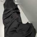 Xscape Women's Sleek Sleeveless V-Neck Gown with Cascading Ruffle and High Slit, Black, 8 (Black)
