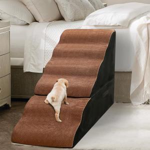 Dog Steps for High Beds 30-32" H - 6-Step Dog Stairs for Small Dogs, 33D Foam Pet Steps for High Bed with Non-Slip Bottom and Washable Cover, Dogs Ramp for Bed Indoor, Brown