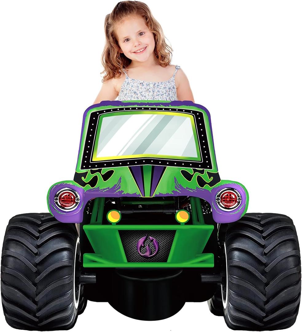Green and Purple Monster Truck Photo Prop Birthday Decorations 37" x 25" Photo Booth Props Backdrop Selfie Picture Frame for Monster Truck Theme Baby Shower Favors Party Supplies
