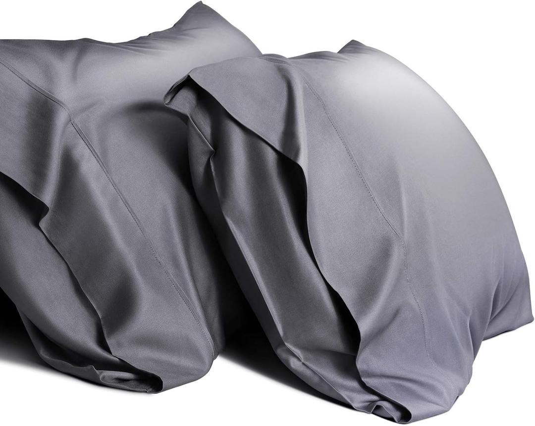 Cooling Queen Pillow Cases Set of 2 Breathable Cool Silky Soft Rayon Derived from Bamboo Fabric, Moisture Wicking for Hot Sleepers,Hair and Skin Friendly,Dark Grey,2 Pack,20x30IN