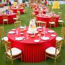 Outpain 6 Pack Spandex Red Round Tablecloths for 60in Tables, 120Inch Stretchy Fitted 5FT Round Table Clothes,Wrinkle Free Table Cover with Skirt for Wedding Party Dining Banquet