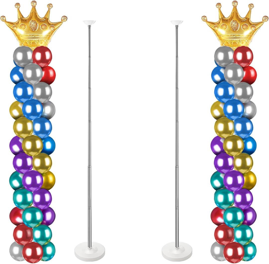 Balloon Column Stand for Floor Set of 2, Adjustable Balloon Arch Stand Balloon Tower Pillar for Halloween Gender Reveal, New Yew, Baby Shower, Birthday Party Decorations (Upgraded), Balloons not included