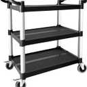 Plastic Utility Carts with Wheels, 3-Tier Rolling Service Cart, 300 lbs Heavy Duty Capacity with 4 inch Silent Casters(2 Lockable), for Home, Office, Restaurant, Warehouse.31.5" 16"  38"