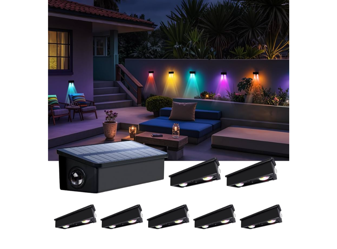 Fence Lights Solar Powered Outdoor Waterproof 3 Sided Wall LED Landscaping for Yard, Deck, Patio, Rail, Garage, Pool, Balcony, Energy Efficient Warm White Safety (Multicolor, Down-8Pack Light