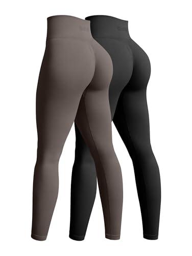 OQQ Women's 2 Piece Yoga Legging Seamless Workout High Waist Butt Liftings Athletic Leggings (Medium, Black,tea Leaf)