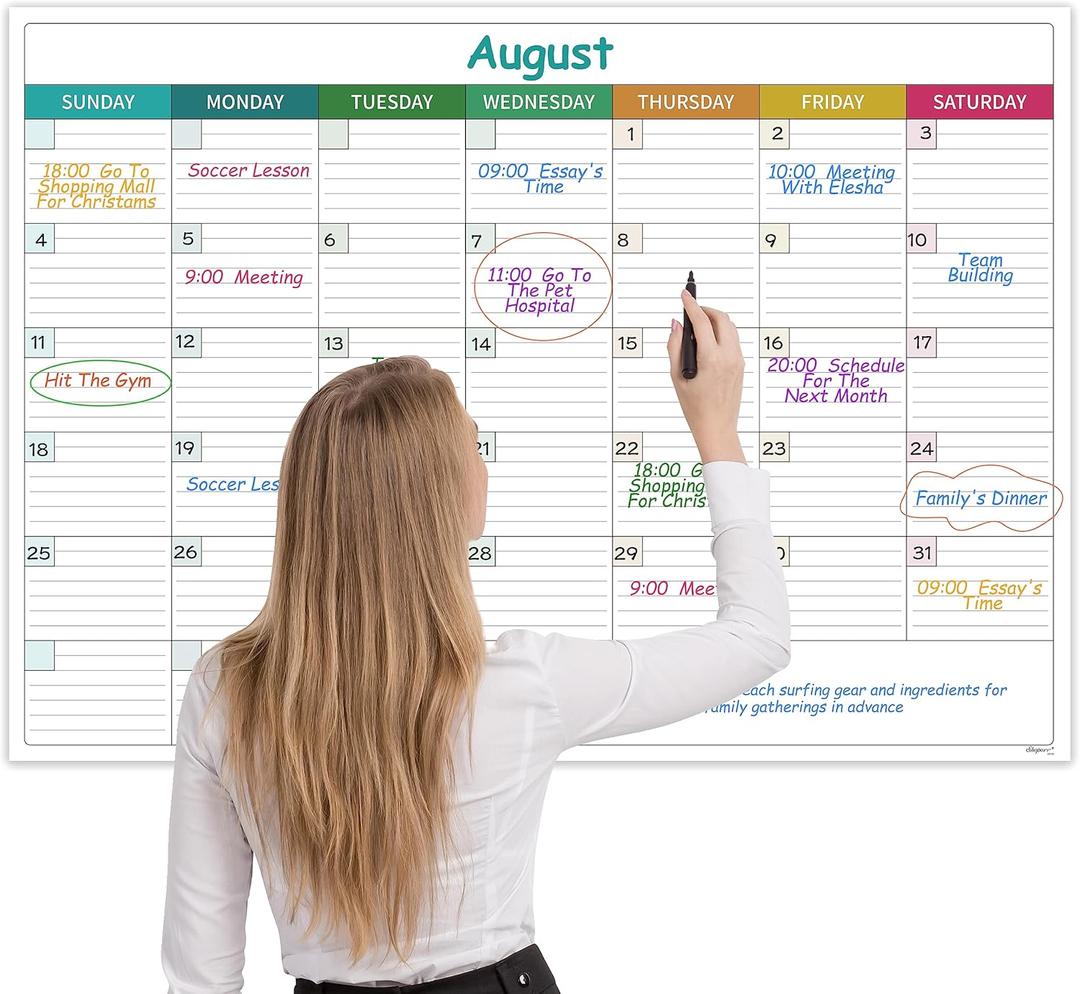 Large Dry Erase Calendar for Wall - Undated Dry Erase Calendar, Erasable Laminated Calendars for Wall with 8 Round Stickers, 40" x 28", Monthly Calendars for Office, Home, Classroom - Colorful (MULTICOLORED2)