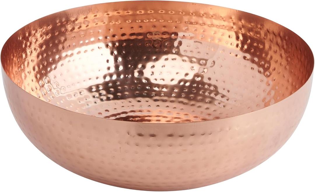 Creative Co-Op Round Hammered Metal Bowl, Copper Finish, 14"L x 14"W x 4.5"H
