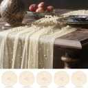 Beige 10 Pcs Pearl Gauze Table Runner 120 Inch 10ft Pearl Sheer Tulle Table Cloth Centerpieces for Home Wedding Birthday Bridal Baby Shower Party Favor Holiday Dining Decorations