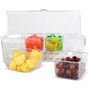 7Penn Condiment Tray with Ice Chamber, 4 Condiment Containers, Lid - Bar Garnish Tray Chilled Condiment Server Caddy