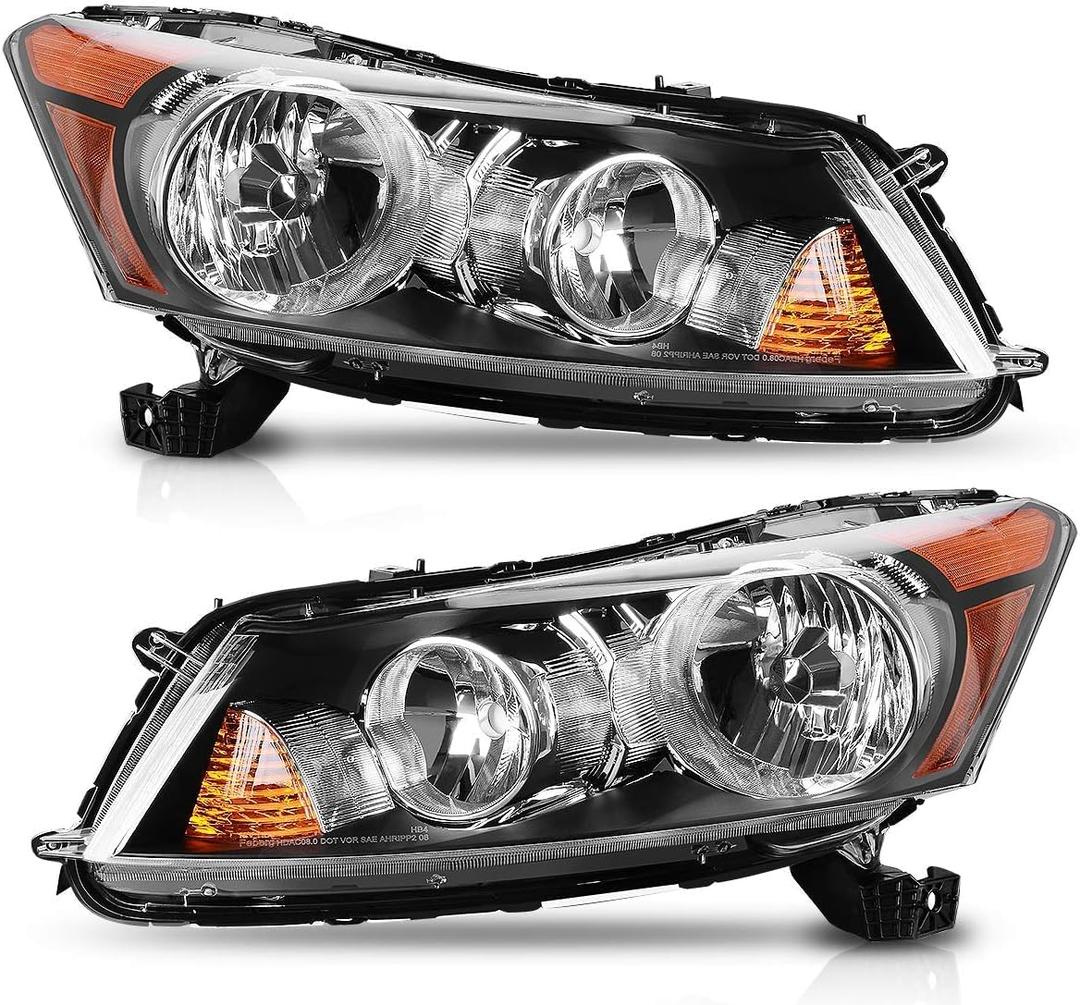 AUTOSAVER88 Headlight Assembly Compatible with 2008-2012 Honda Accord Sedan 4-Door, 08 09 10 11 12 Accord Headlights, Driver and Passenger Side (OE - Black/Amber/Clear)