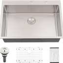 32 -inch Drop in Kitchen Sink - VOKIM 32"x 19" Inch Drop-in sink Stainless Steel Single Bowl Kitchen Sink With Dish Grid, 32"X19"X9"