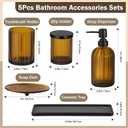 Shinowa Glass Bathroom Accessories Set, 5 Piece Luxury Bathroom Set with Soap Dispenser, Toothbrush Holder, Qtip Holder with Lid, Soap Dish & Tray, Modern Vanity Countertop Organizer, Brown + Black