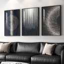 Large Framed Black Silver Modern Abstract Wall Art for Living Room, 3 Piece Elegant Luxury Art Prints Paintings Artwork for Walls, Glitter Pictures for Entryway Dining Room Bedroom Wall Decor 24x36 In