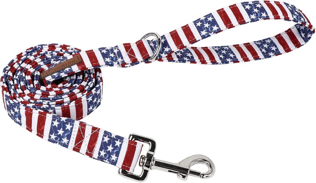 Patriotic Dog Collar & Leash - American Flag, Sturdy & Durable Cotton, Match 4th of July, Fits Small to Large Dogs