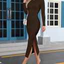 Women's Bodycon Maxi Dress Winter Fall Long Sleeve Side Slit Dresses Knit Fitted Tight Basic Party Club Cocktail (Brown, M)
