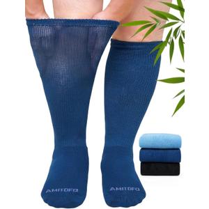 ZAKASA Bamboo Viscose Diabetic Socks: Non-Binding Crew Knee High Socks Loose Fit for Women Men 3 Pairs (9-11)