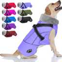 Doglay Dog Coat with Harness, Reflective Warm Dog Jacket Waterproof Puppy Winter Coat for Cold Weather, Adjustable Fleece Jacket for Small Medium Large Dogs (LLight Purple)