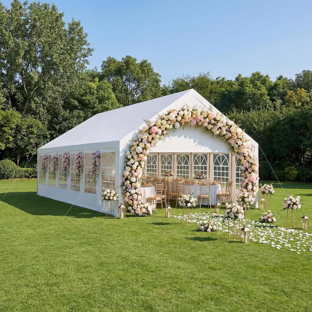 ADRERIC 20x40 Party Tent Heavy Duty White Canopy Large Outdoor Event Shelter with Removable Sidewalls, Waterproof Gazebo for Wedding, Backyard, Parties