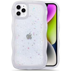 IAIYOXI Case for iPhone 17 Air - Curly Wave Edge Design, Bling Glitter Star Shiny Case, Cute Pink Clear Full Protection Soft TPU Shockproof Cover for Women and Girls (iPhone 17 Air, Clear)