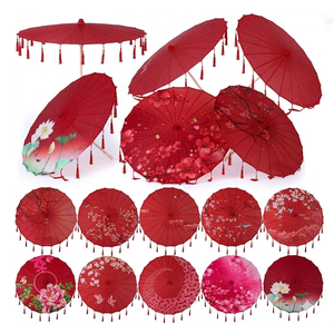 Sadnyy 10 Pcs 33" Chinese Oiled Paper Umbrella Bulk with Tassels Japanese Art Asian Style Silk Parasol for Wedding Parties, Bridal Showers, Photography Costume Cosplay Decoration (Red)