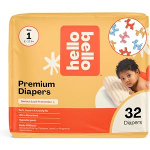 Hello Bello Premium Diapers Size 1 (8-12 lbs), Balloon Buddies Designs, 32ct Jumbo Pack