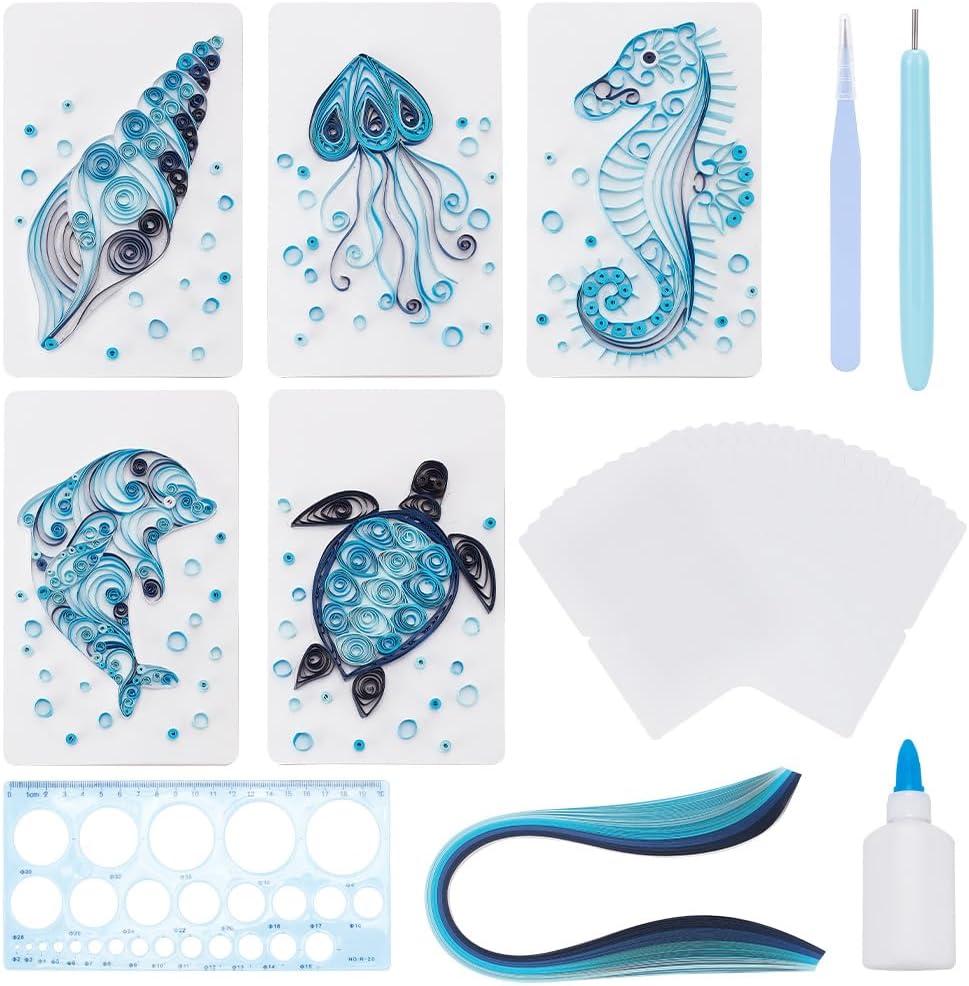 WEBEEDY Paper Quilling Kit 20 Sets DIY Sea Animals Paper Quilling Kit with Paper Quilling Strips Supplies Ocean Greeting Card Making Kits for Beginners DIY Handmade Crafts Home Room Wall Decor Gift