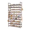 LANTEFUL Tall Shoe Rack 10 Tier Shoe Organizer Large Shoe Shelf with 18 Hooks Storage for 50 Pair Sneaker and Boot, Stackable Vertical Shoe Rack Organizer for Closet, Entryway, Bedroom, Brown