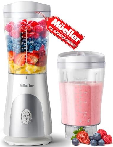 Mueller Personal Blender for Shakes and Smoothies with 15 Oz Travel Cup and Lid, Juices, Baby Food, Heavy-Duty Portable Blender & Food Processor, White