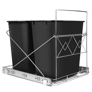 Maltenl Pull Out Can with Lid for Kitchen Cabinets, 35 Qt Under Sink Garbage Bin with Soft Close Full Extension Slides, Hidden Kitchen Waste Recycling Bin, 11" Wide, Black