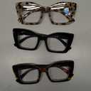 REAVEE 3 Pack Oversized Square Reading Glasses Oprah Style for Women, Blue Light Blocking Large Frame Computer Designer Fashion Readers with Spring Hinge (Black/ Tortoise/ Grey Tortoise, 1.0)