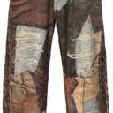 Angsuttc Womens High Waisted Wide Leg Pants 3D Digital Print Baggy Fit Elastic Waist Y2K Street Style Lounge Pants (Small, Brown Denim)