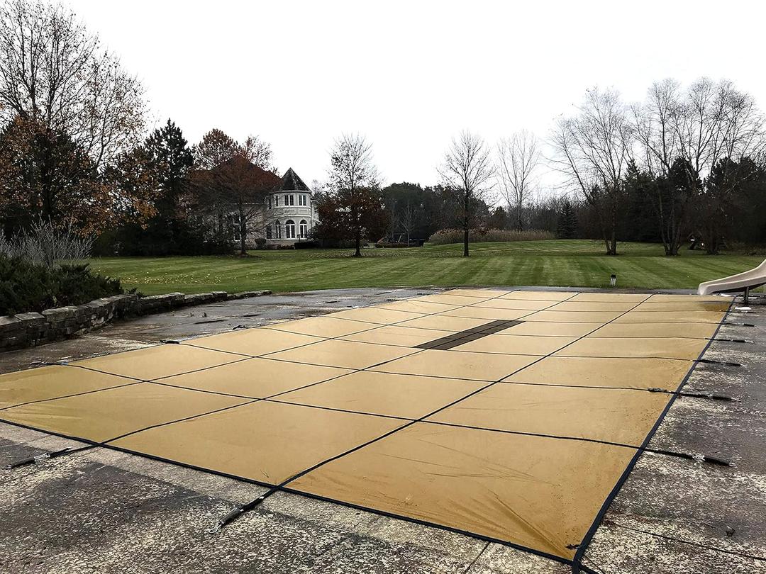 WaterWarden Solid Vinyl Pool Safety Cover Fits 18' x 36' Rectangle Pool UL Classified to ASTM F1346 Safety Standard 4,000 lb. Break Strength Hardware Included (Tan Vinyl With Drain Panel)