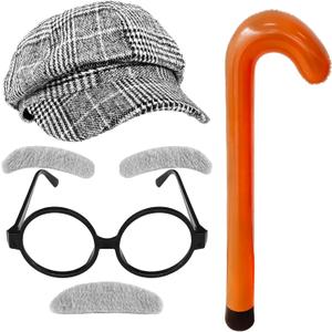 Rrshnsgv 4 PCS 100th Day of School Costume Old Man Costume,Grandpa Costume Set,Dressing up Old Man Costume Accessories for Kids,Boys,Cosplay Party,Halloween