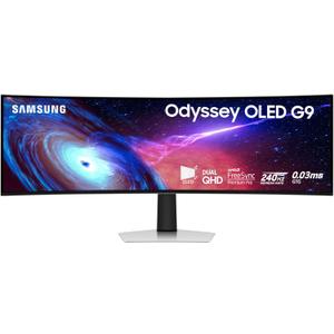 Samsung 49" Odyssey G93SC Series Curved Gaming Monitor, QD-OLED, 240Hz, 0.03ms, DQHD, G-Sync Compatible, FreeSync Premium Pro, Adjustable Stand