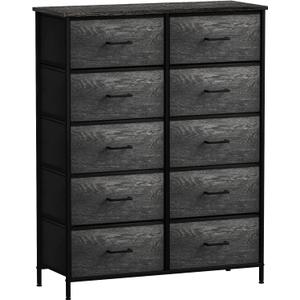 Sorbus Dresser with 10 Faux Wood Drawers - Chest Organizer Unit with Steel Frame Wood Top & Handle Easy Pull Fabric Bins for Clothes - Storage Furniture for Bedroom, Hallway, Living Room & Closet