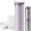 Papablic 360 CapsuleChill Breastmilk Cooler for 36H Safe Storage, Stress-Free Portable Breast Milk Chiller for Working Mom, 20oz Travel Cooler with 2pcs Stainless Steel Baby Bottles, Lilac Purple