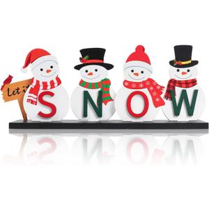 Wooden Snowman Table Centerpieces - Merry Christmas Decoration for Holiday Office Desk Tiered Tray Party Shelf Decorations Farmhouse Winter (Large, Colorful)