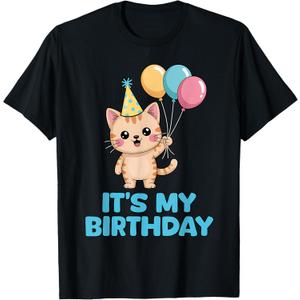 It's My Birthday Kawaii Cat T-Shirt, S, 2 Packs