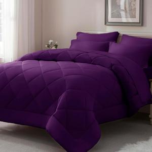 ELNIDO QUEEN Purple Comforter Set Queen - 7 Pieces Bed in a Bag Queen Size, Bed Set for All Seasons, Ultra Soft Bedding Sets with Comforter, Flat Sheet, Fitted Sheet, Pillowcases and Pillow Shams