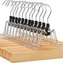 SONGMICS 12 Pack Wooden Pants Hangers, Premium Solid Wood with Non-Slip Felt, Hold Pants Tightly, Smooth Finish Wood Skirt Hangers, with 360 Swivel Hook, Natural UCRW007-12