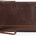 S-ZONE Leather Clutch Purses for Women Wristlet Wallets Small Clutch with Detachable Strap Card Holder Coin Purse (Smooth-brown)