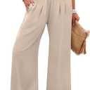 ANRABESS Womens Wide Leg Palazzo Pants with Pockets | Lightweight Breathable High Waisted Pants, Beach Vacation Flowy, Lounge & Casual Summer Trousers (Beige, M)