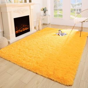 Merelax Modern Soft Fluffy Large Shaggy Rug for Bedroom Livingroom Dorm Kids Room Indoor Home Decorative, Non-Slip Plush Furry Fur Area Rugs Comfy Nursery Accent Floor Carpet 5x8 Feet, Orange (5 x 8 Feet)