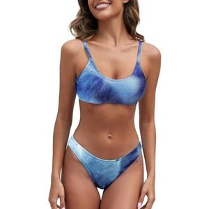 Fanuerg Women's Ribbed Bikini Sets Scoop Neck Cheeky Swimsuit Textured Two Piece Bathing Suit S