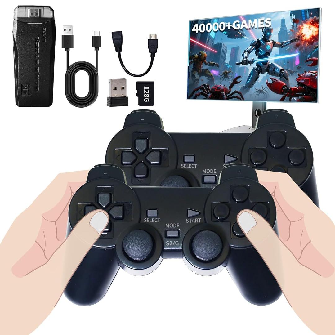 Retro Gaming Console  Wireless Plug & Play Video Game Stick with 40,000+ Classic Games, 9 Emulators, 4K HDMI Output, 2.4GHz Controllers, Nostalgic TV Arcade System for Adults & Family(128G)